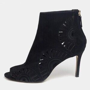 TORY BURCH Leyla Cut Out Geometric Bootie Royal Black Suede Stiletto Heels 7